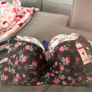 Love Black and Red Floral Bra
